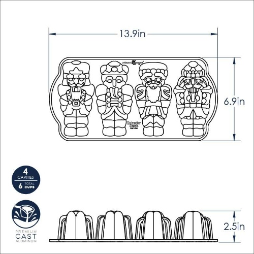 Bakvorm "Nutcracker Sweets Cakelet Pan" - Nordic Ware | Sparkling Silver Holiday