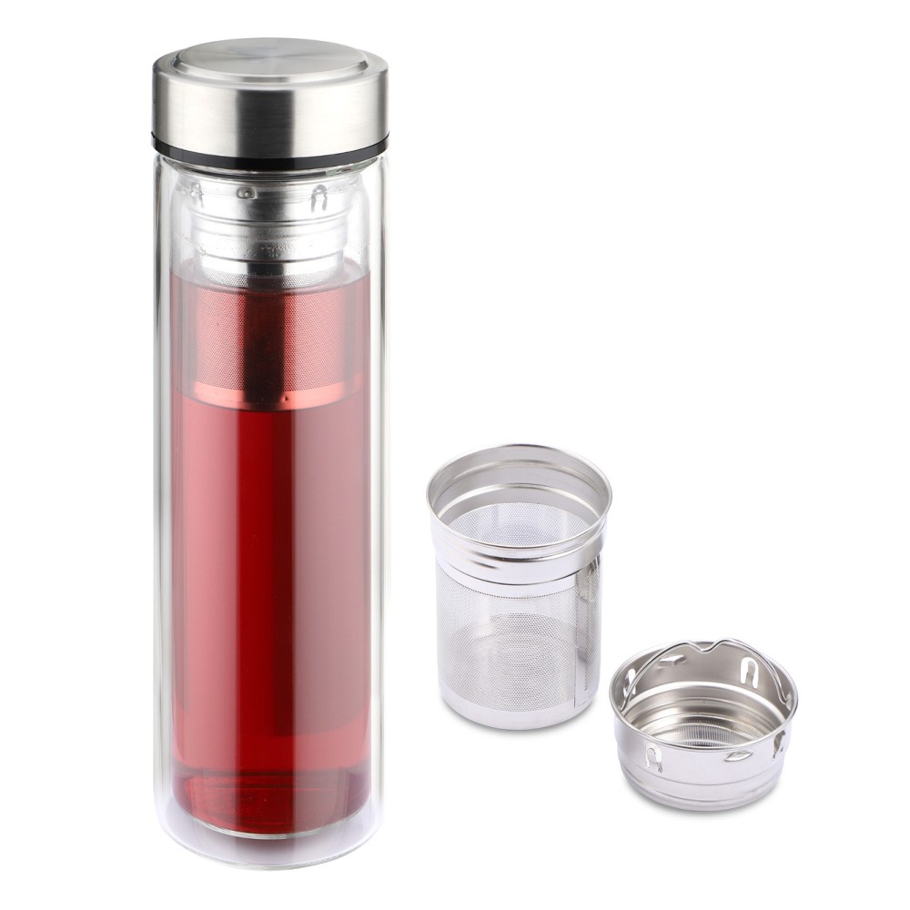 Dubbelwandige Fles Met Theefilter, 450 ml - Weis