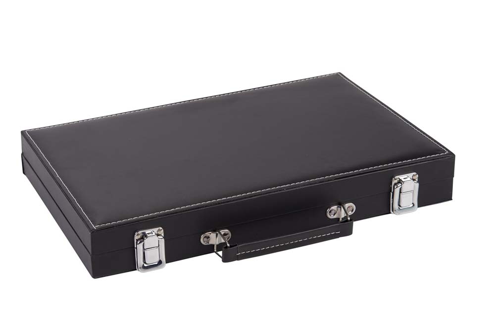 Backgammon rood/zwart, in kunstlederen koffer