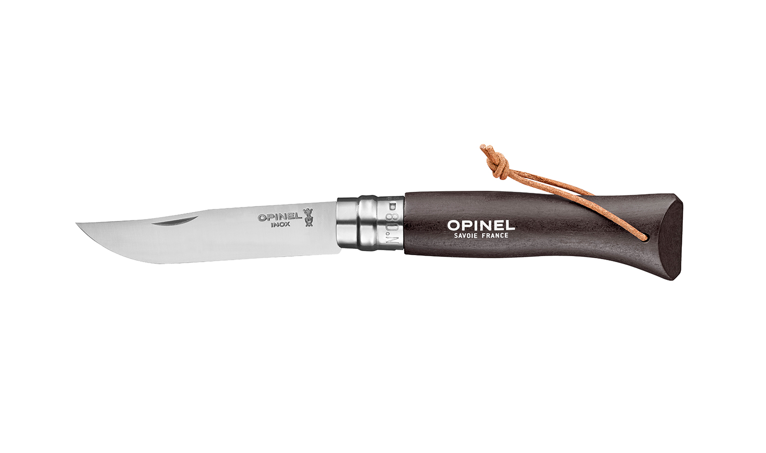 Zakmes N°08 Black, Opinel Colorama, rvs/zwart, leren