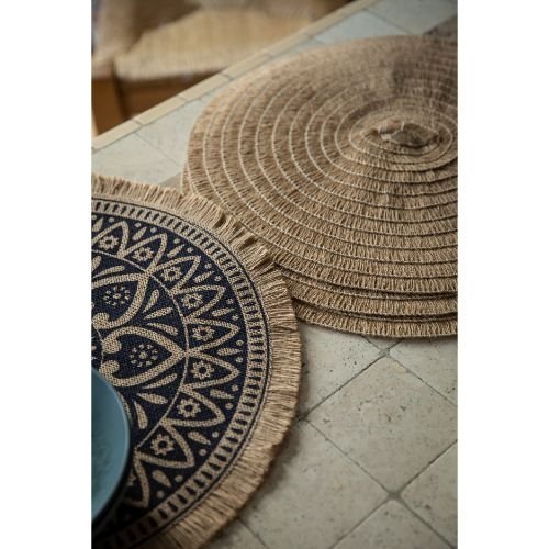 Placemats, Rond, Set van 4, Geweven, Blauw - Creative Tops
