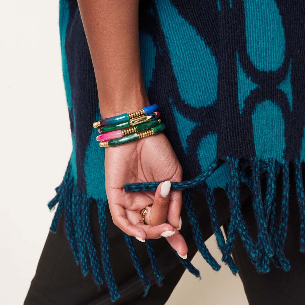 Poncho print met gestreepte mouw