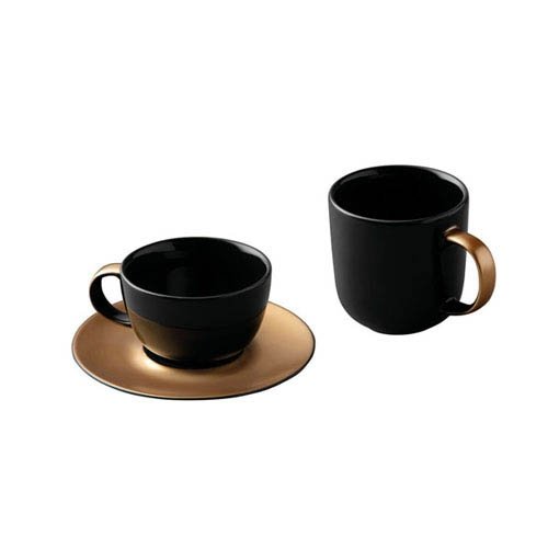 Driedelige koffie- en theeset, Zwart/Goud - Porselein - BergHOFF|Gem Line